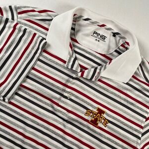 Ping Mens Iowa State Cyclones SensorCool Striped Golf Polo Shirt White Red M